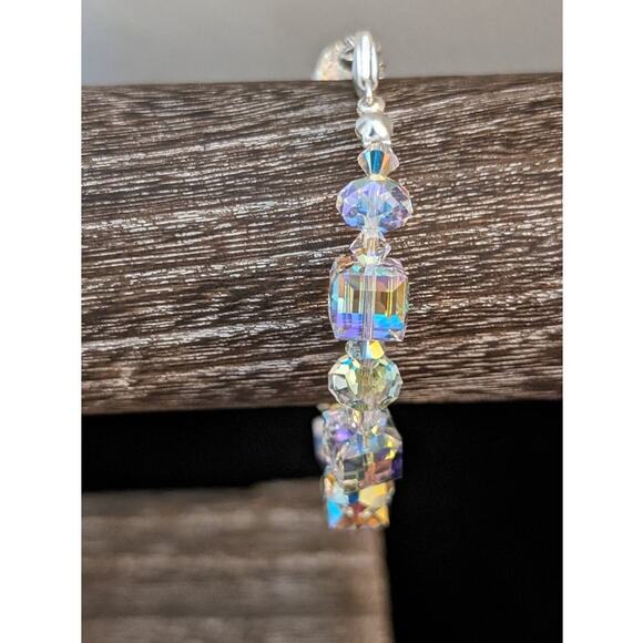 925 Sterling Aurora Borealis Cube Crystal Bracelet - Picture 8 of 8